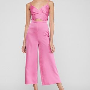 Textured Satin Cross Front Cut-Out Jumpsuit